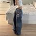 Women's Sexy Low-Waisted Jeans Rhinestone Embroidered Heavy Duty Hot Fix Fashionable Loose Straight Leg Trousers_mkmklike.com
