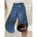 Women's Clothing Vintage Flared Jeans - High Waist Wide Leg Winter Denim Pants With Fleece Lining, Retro Blue, Straight Fit, Comfortable & Warm_mkmklike.com
