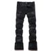 Men's Slim Fit Bootcut Denim Pants Black Flared Ripped Jeans with Embroidery High Street Fashion Casual Wear_mkmklike.com