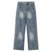 Men's Clothing Retro Cleanfit Tie Dyed Straight Jeans Couple Style Bamboo Texture Simple Men And Women Wide Leg Pants_mkmklike.com