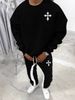 Men's Clothing Fashionable Cross Embroidery Crewneck Sweatshirt And Pants Two-Piece Set Casual Outfit_mkmklike.com