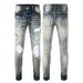 Hot Selling MaleBlue Ripped Ripped Patched Personality Jeans Jeans Pant_mkmklike.com
