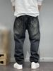 Men's Straight Leg Jeans Loose Fit Casual Versatile Long Pants American High Street Style Patterned Heat Transfer Print_mkmklike.com