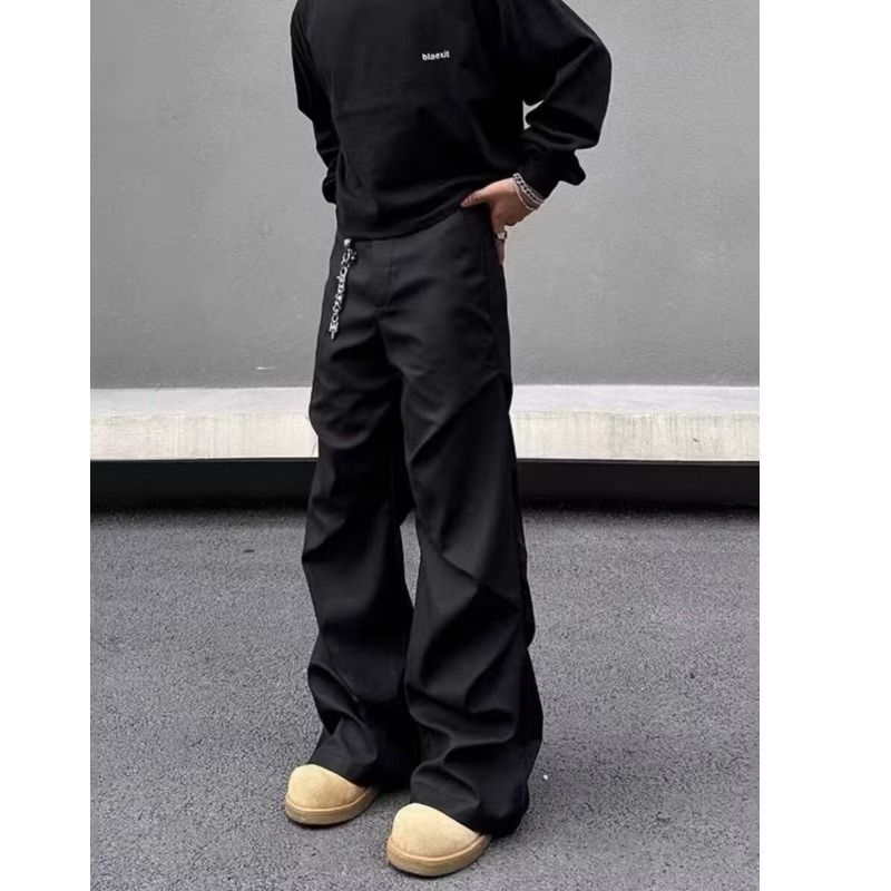 Men’s Vintage Washed Jeans – Relaxed Straight Fit With Lightning Bolt Print (Black/Grey/Khaki/Navy/White)_mkmklike.com