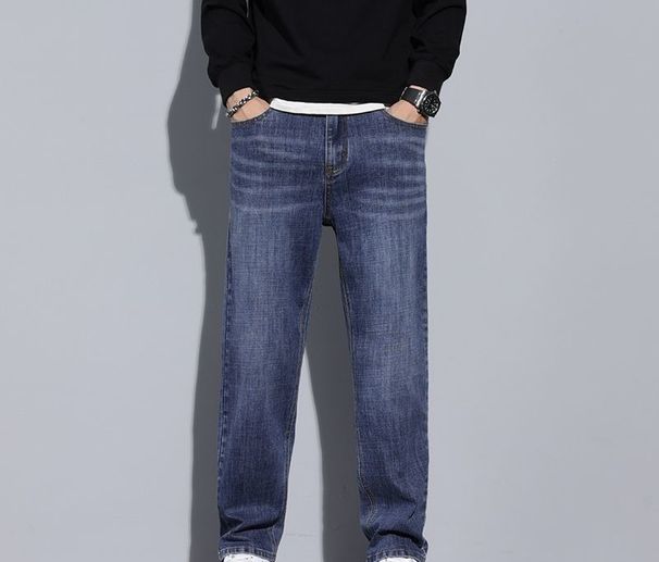 Autumn And Winter New Fashion Retro Straight Men's Velvet Jeans Trendy Elastic Loose Casual Versatile Trousers Men_mkmklike.com