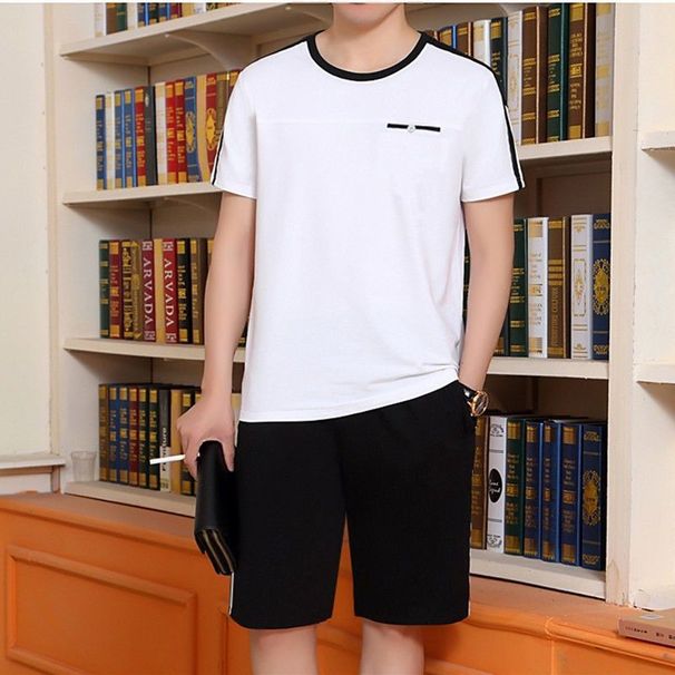 Men's Clothing Middle aged and elderly men's casual suits summer men's short sleeved shorts dad's loose clothes grandfather thin two piece suit_mkmklike.com