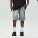 Men's Clothing Light Colored Ripped Denim Shorts Men's Summer New Style Washed Distressed Loose Five Point Denim Casual Pants_mkmklike.com