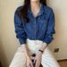 Chicco Blue Denim Shirt Spring Outer Autumn Winter Inner Wear Women's 2023 New Loose Design Sense Niche Top For Women_mkmklike.com