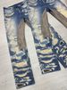 High Street Men's Blue Jeans 3D Printed Applique Stitching Stretch Slim Fit Long Pants_mkmklike.com