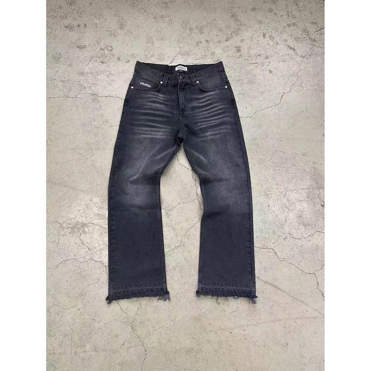 Men's Slim Fit Denim Jeans With Ripped Patches Heavy-Duty Hot Diamond Printing Trendy Vintage High Street Style Mid Waist Zipper Fly_mkmklike.com