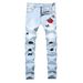 Men's Clothing New Men's Embroidered Rose Denim Ripped Light Blue Pants Slim Stretch Trousers_mkmklike.com