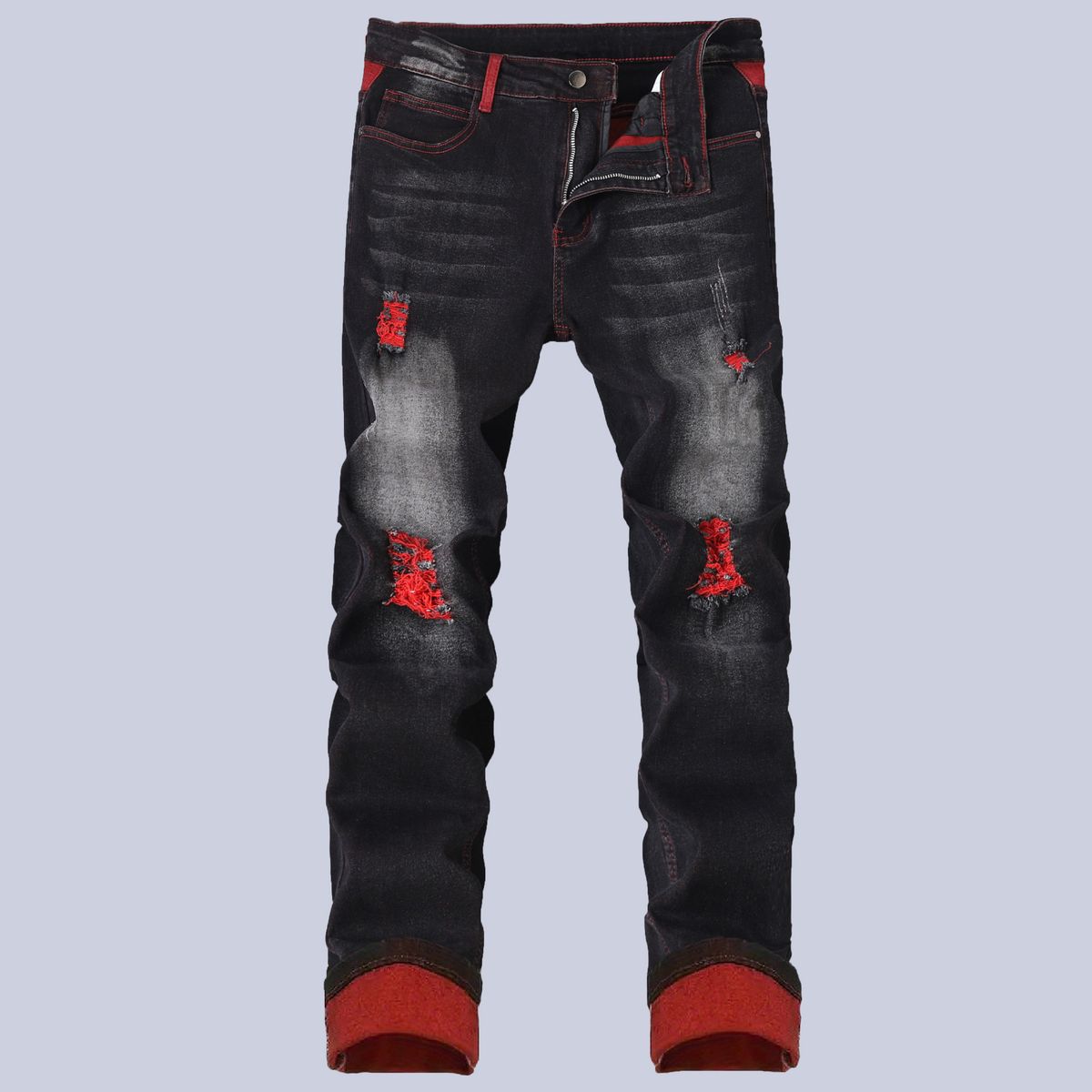 Men's Slim Fit Stretch Ripped Jeans - Black Skinny Denim Pants With Distressed Details For Casual Wear_mkmklike.com