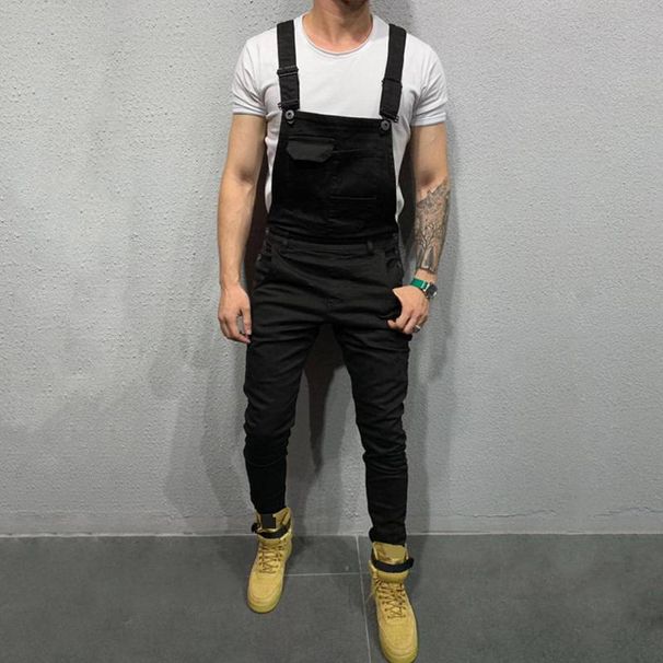 Men's Clothing Fashion Dyed Overalls, Ripped Slim Fit Men's Denim Trousers, Trendy Workwear_mkmklike.com