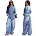 Vintage Washed Denim Jumpsuit – Oversized Workwear Overalls With Multi-Pockets, Relaxed Fit & Distressed Finish (Blue, S-2XL)_mkmklike.com