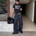 Men's And Women's Retro Straight Leg Denim Jeans Dark Blue mid Waist Slimming Casual Floor Length Cotton Stretch Jeans_mkmklike.com