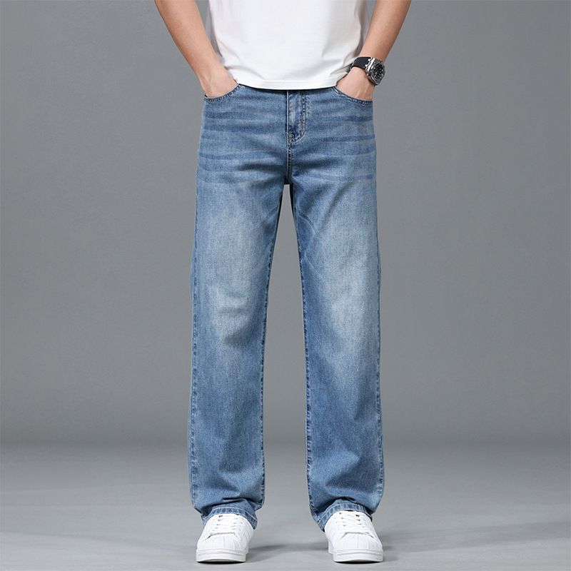 Men's Clothing Light Business Stretch Jeans Spring Summer Thin Long Casual Denim Loose Straight Leg Casual Pants_mkmklike.com