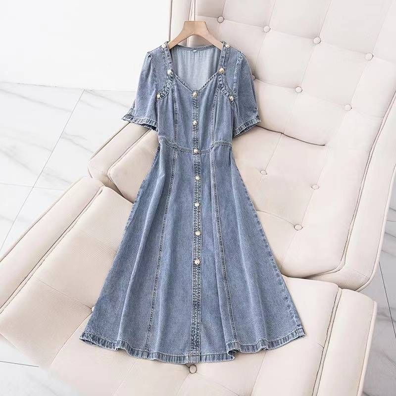 Washed Dress, Plus Size, Fat, Loose, Slimming, Hong Kong Style Denim Summer Thin Cut Word Skirt, Trendy_mkmklike.com