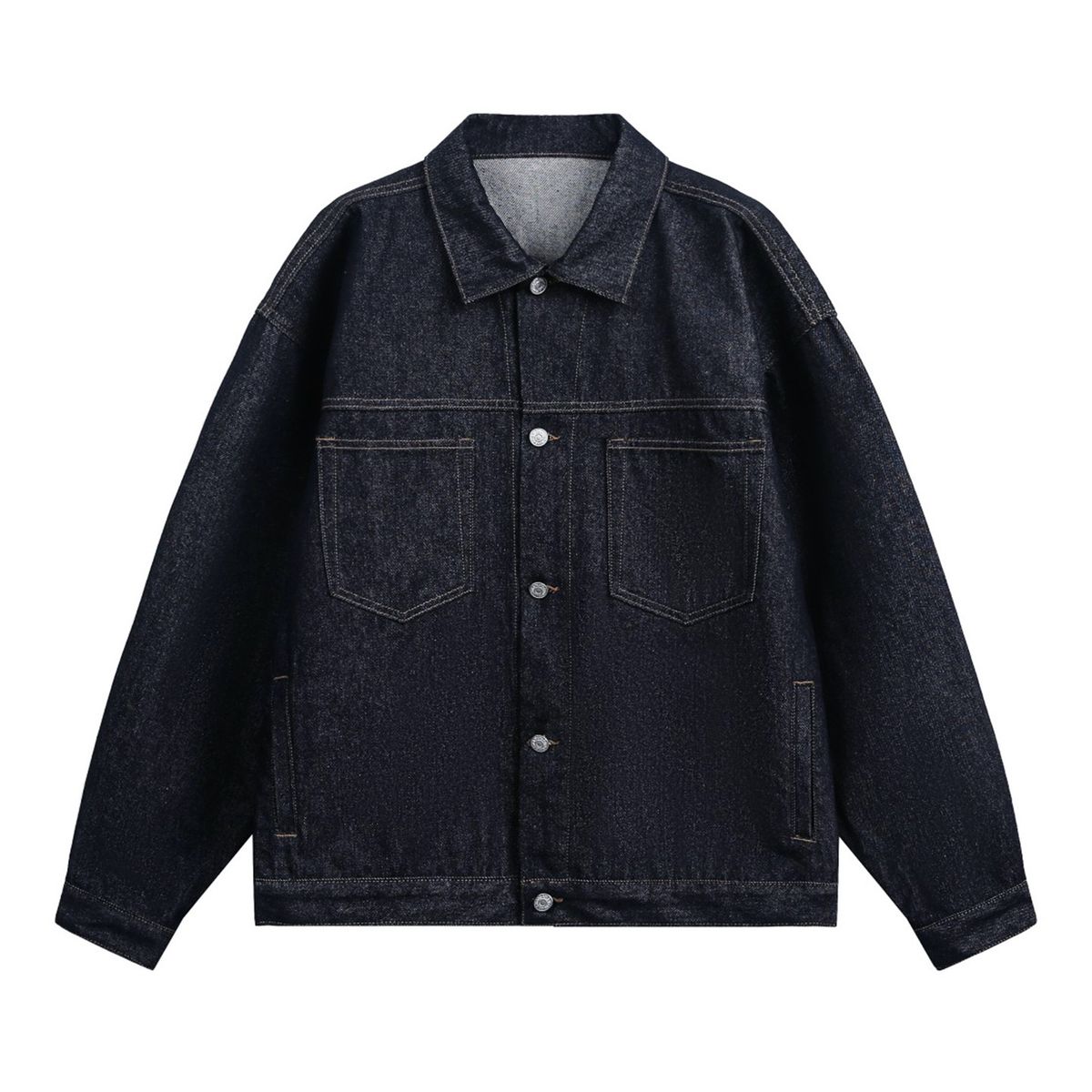 Northfold Vintage Raw Topstitch Design Men's Denim Jacket Autumn Loose Fit Trendy Brand Casual Double Pocket Workwear Coat_mkmklike.com