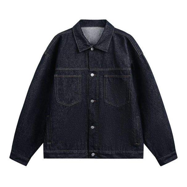 Northfold Vintage Raw Topstitch Design Men's Denim Jacket Autumn Loose Fit Trendy Brand Casual Double Pocket Workwear Coat_mkmklike.com