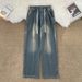 Retro Style Men's Loose Wide Leg Jeans Trendy Casual Pants with Elastic Waist Japanese Hong Kong Style Straight Leg Men's Clothing_mkmklike.com