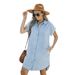 loose short-sleeved light-colored women's outer denim dress_mkmklike.com