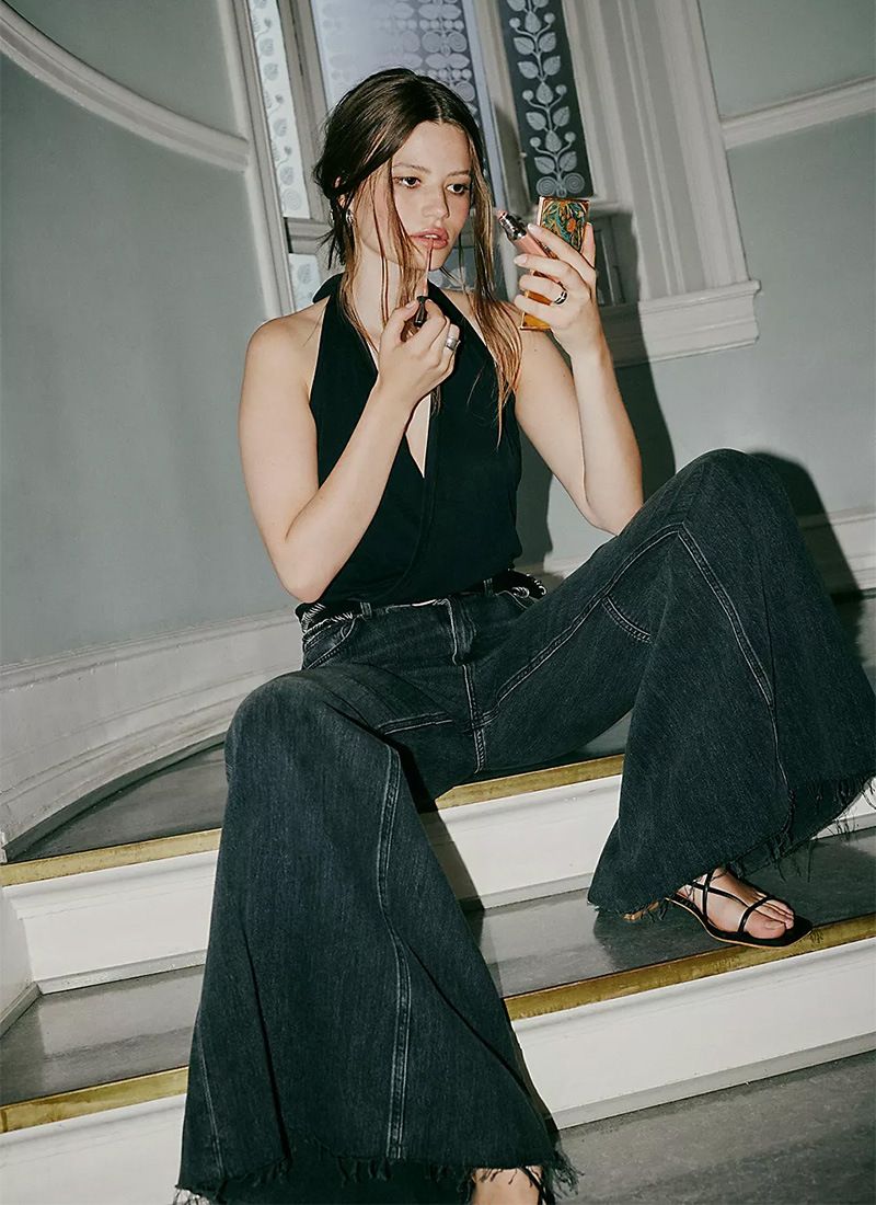 High-Waisted Flared Jeans For Women - Stretch Denim Wide-Leg Pants With Patchwork Design (S-XXL In 3 Washes)_mkmklike.com