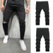 Men Jeans Pencil Pant Denim Long Pants Casual Straight Trousers Pockets Splice Slim Fit Hole High Waist Autumn Winter_mkmklike.com