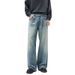 Vintage Washed Denim Jeans – Retro Splatter Paint Design, Straight-Leg Fit For Men (S-2XL)_mkmklike.com