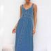 2025 Summer Women's Blue Cowboy Vintage Strap Single Row Button Medium Length Dress_mkmklike.com