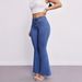 Women's Slimming High Elasticity Jeans mid Waist Flared Pants European American Style Fashionable Versatile Solid Color Cotton Denim_mkmklike.com