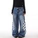 Men's High Street Retro Distressed Thorn Print Loose Wide Leg Jeans Hip Hop Floor Length Trousers_mkmklike.com