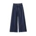 Breathable Lyocell Denim Wide Leg Pants - High Waisted Linen Feel Trousers For Women, Comfortable Loose Fit Summer Pants With Pockets_mkmklike.com