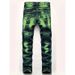 Men's Slim Fit Stretch Jeans Distressed Denim Pants Vintage Wash Blue Green 30-40_mkmklike.com