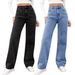 Women's High-Waisted Blue Jeans - Loose Fit Straight Leg,Stretch-Free Cotton, Long Trousers For Spring & Fall_mkmklike.com