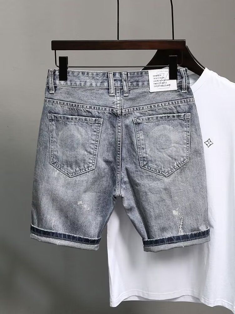 Men's Japanese Style Straight Leg Denim Shorts Summer Mid-Length Casual Five-Pocket Pants Loose Fitting American Style Trendy_mkmklike.com
