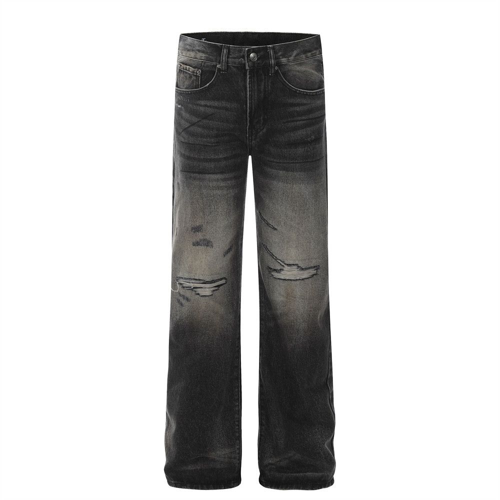 American Style Ripped Jean For Men High Street Trend Brand Ina Looe Caual Wahed Straight Pant Wide Leg Long_mkmklike.com