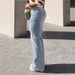 High Stretch High Waisted Straight Leg Denim Jeans Light Blue Washed Classic European Style Peach Shaped Silhouette Women's Clothing_mkmklike.com