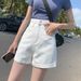 Women's Super High-Waisted Denim Shorts Straight Leg Double Buckle Loose Fit Rolled Hem Wide Leg Hot Pants Trendy Summer Style_mkmklike.com