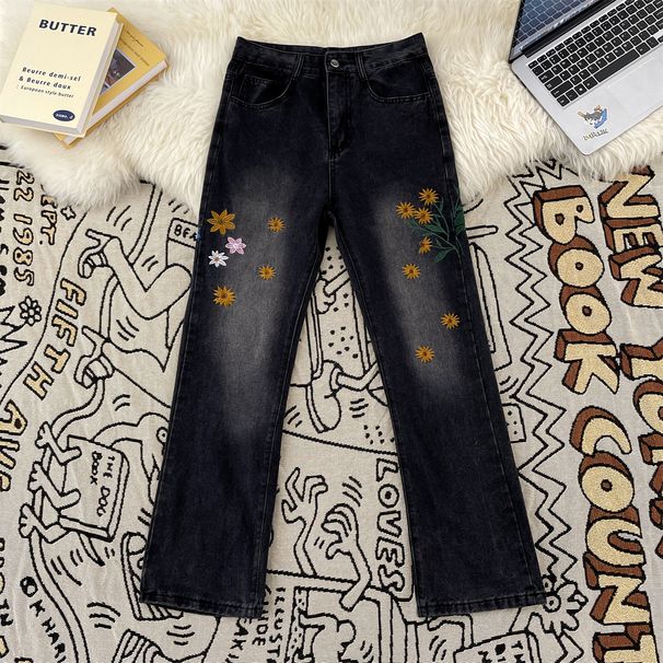 Men's Clothing Embroidered Jeans American Retro Embroidered Floral Jeans – High Street Fashion, Straight-Leg & Slight Flare, Unisex Vintage Denim_mkmklike.com