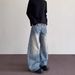 Men's Vintage Light Blue Straight Bootcut Jeans - High Street Cleanfit Style With Bamboo Cotton & Distressed Details_mkmklike.com
