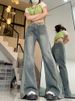 Plus-size Vintage Denim Jeans Women, Summer American Style, New Design With Patchwork, Petite-friendly, Slightly Flared_mkmklike.com