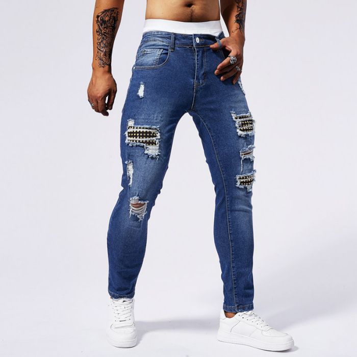 Men's Distressed Skinny Stretch Jeans High Quality TM223 Skinny Jeans_mkmklike.com