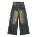 Nirben Vintage Workwear Jeans – Relaxed Fit Cargo Pants With Multi-Pocket Design & Washed Blue Denim (S-XXXL, Distressed Finish)_mkmklike.com