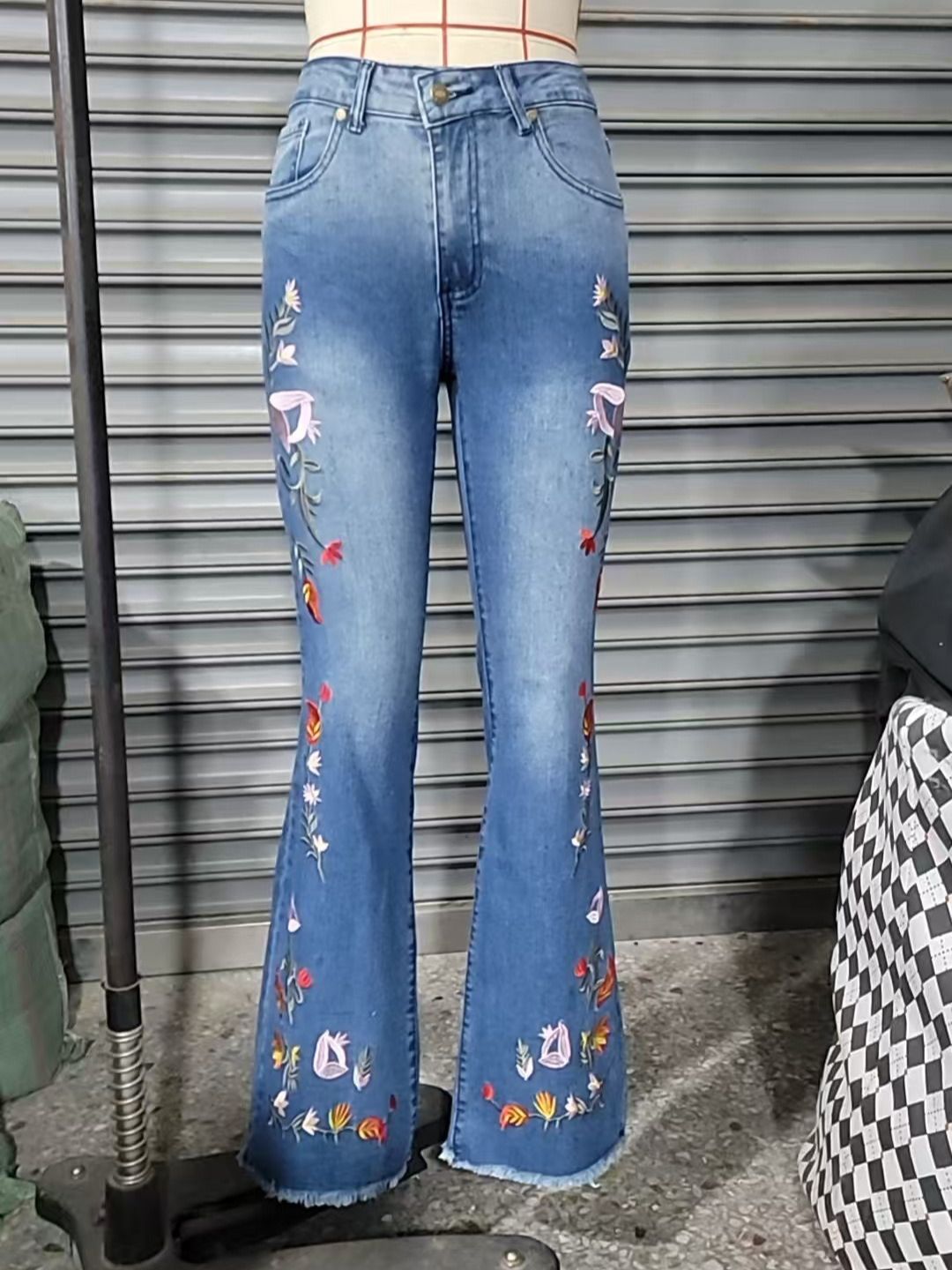 K New High Elasticity Embroidered Flared Jeans For Women_mkmklike.com
