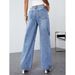 Distressed Washed Straight-Leg Jeans For Women – High Waist, Relaxed Fit, Trendy Ripped Denim Fashion Trends_mkmklike.com