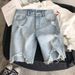 Men's Clothing Men's Style Slim Fit Ripped Denim Shorts Summer Thin Casual Trendy Brand Five Point Breeches_mkmklike.com