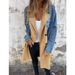Women’s Loose-Fit Denim Jacket – Lapel Long Sleeve Mid-Length Coat With Splicing Design (S-5XL, Black/Navy Blue)_mkmklike.com