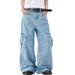Retro Washed Light Blue Jeans For Men And Women 2025 Summer European And American Multi Pocket Straight Workwear Casual Trousers Trend_mkmklike.com