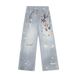 3D Digital Print Chain Washed Jeans For Men, Unique Design, Casual Loose Fit, Distressed Straight-Leg Pants, Trendy_mkmklike.com