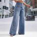 Retro Fashion Button down Jeans for Women Trendy Solid Color Casual Straight Leg Pants European And American Style_mkmklike.com